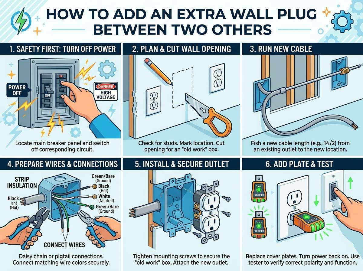 How to Add an Extra Wall Plug Between Two Others?