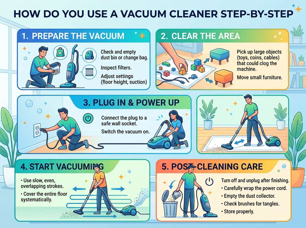 How to Use a Vacuum Cleaner Step by Step